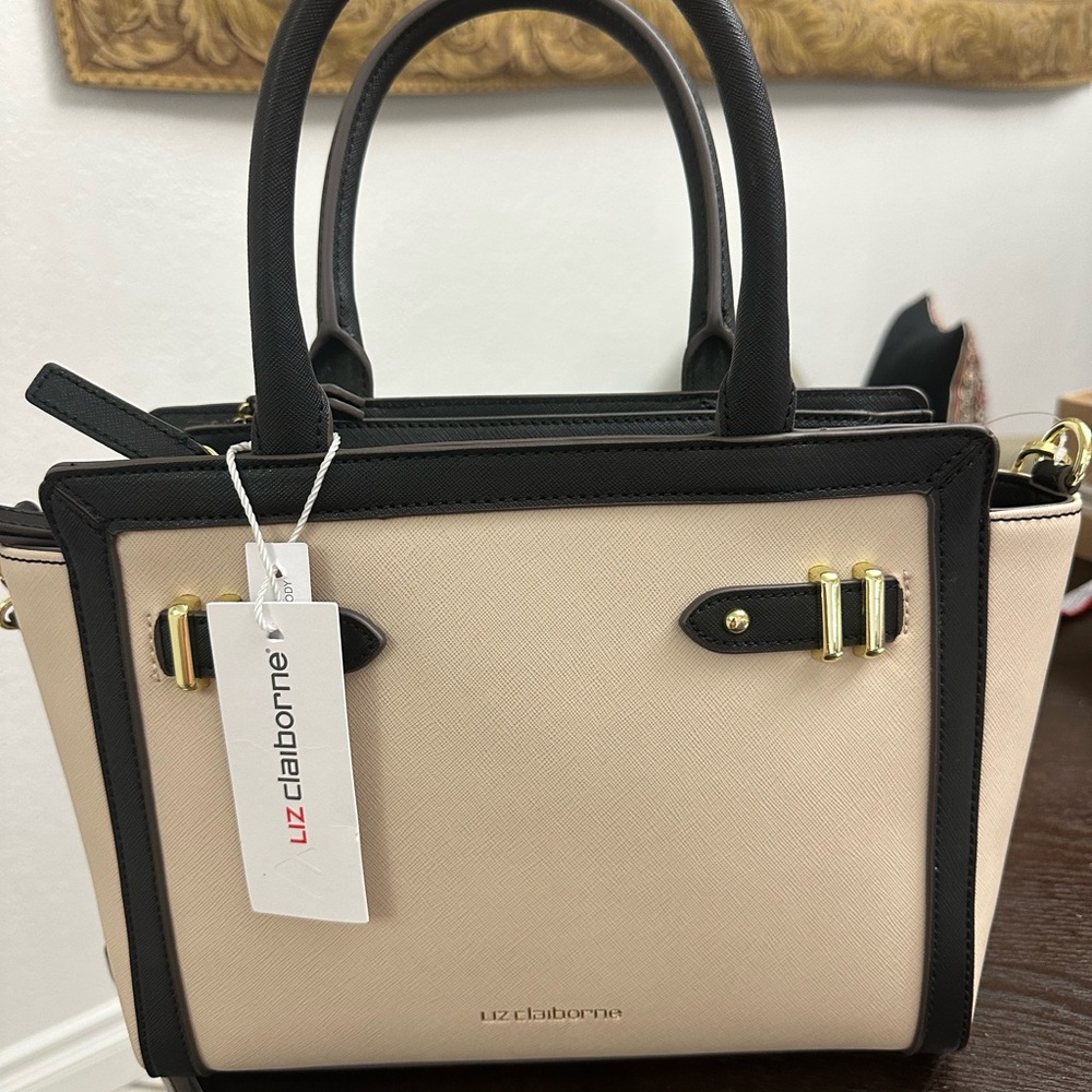 Liz Claiborne Black and Tan Tuxedo Small Satchel Handbag